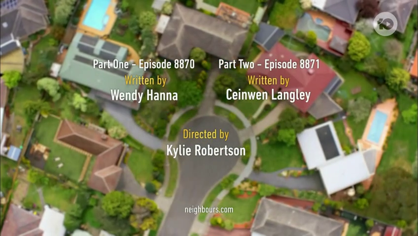Neighbours end credits with Ceinwen Langley as writer of episode 8871